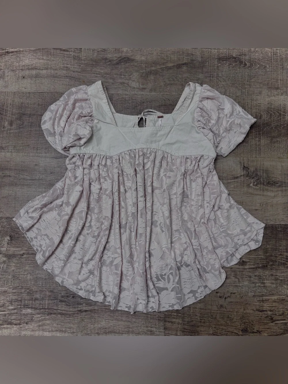 + blush white lace babydoll top w/ puff sleeves +